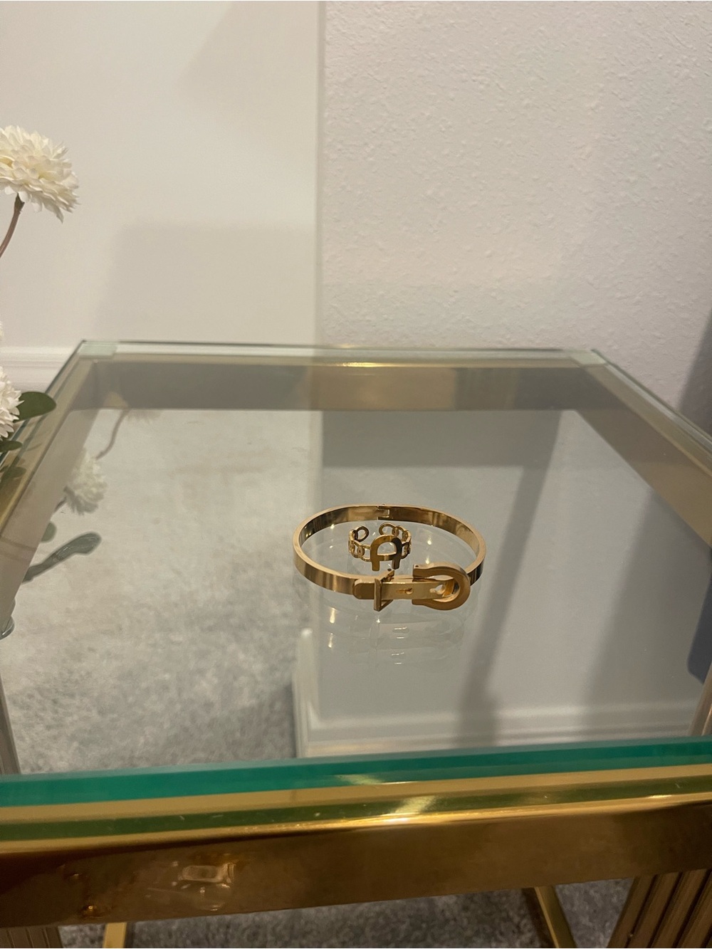 Gold-Tone Buckle Hinged Bangle Bracelet